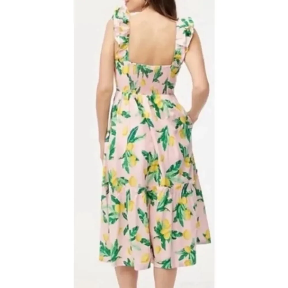 J. Crew Square Neck Midi Dress in Pink Lemons Sz. S